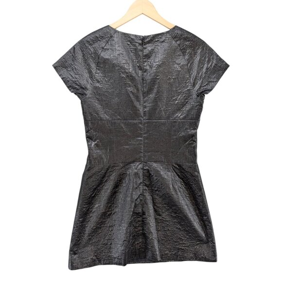 Tibi Metallic Mini Dress Black Short Sleeve Lined Textured Cocktail Size 6 - Picture 2 of 11